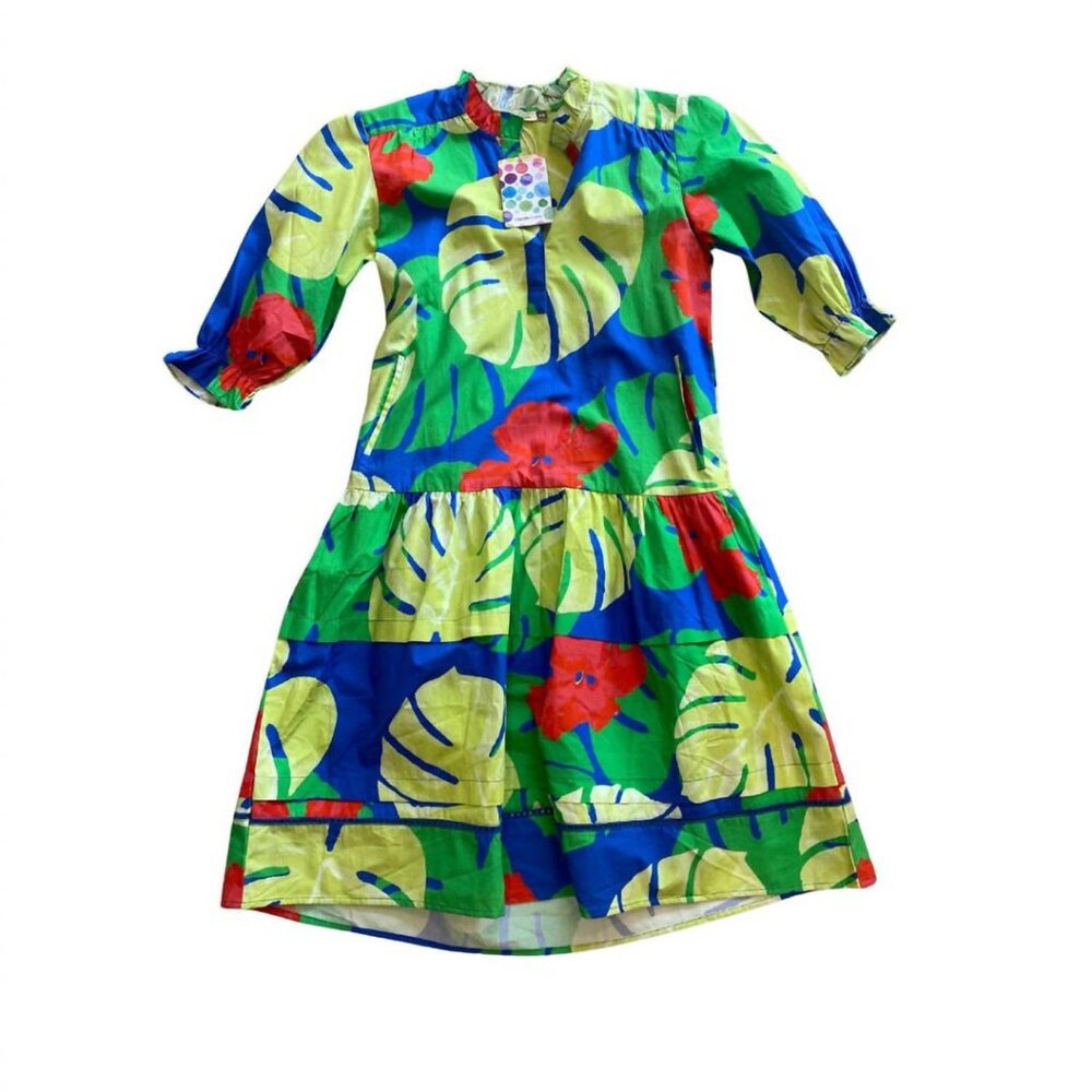Maude Vivante Multicolor Palms Tropical Short‎ Sleeve Sasha Dress Size XL NEW